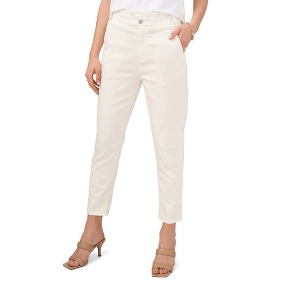 NWT 1. State Paperbag Waist Light Denim Pants in Toasted Ivory - Picture 2 of 6